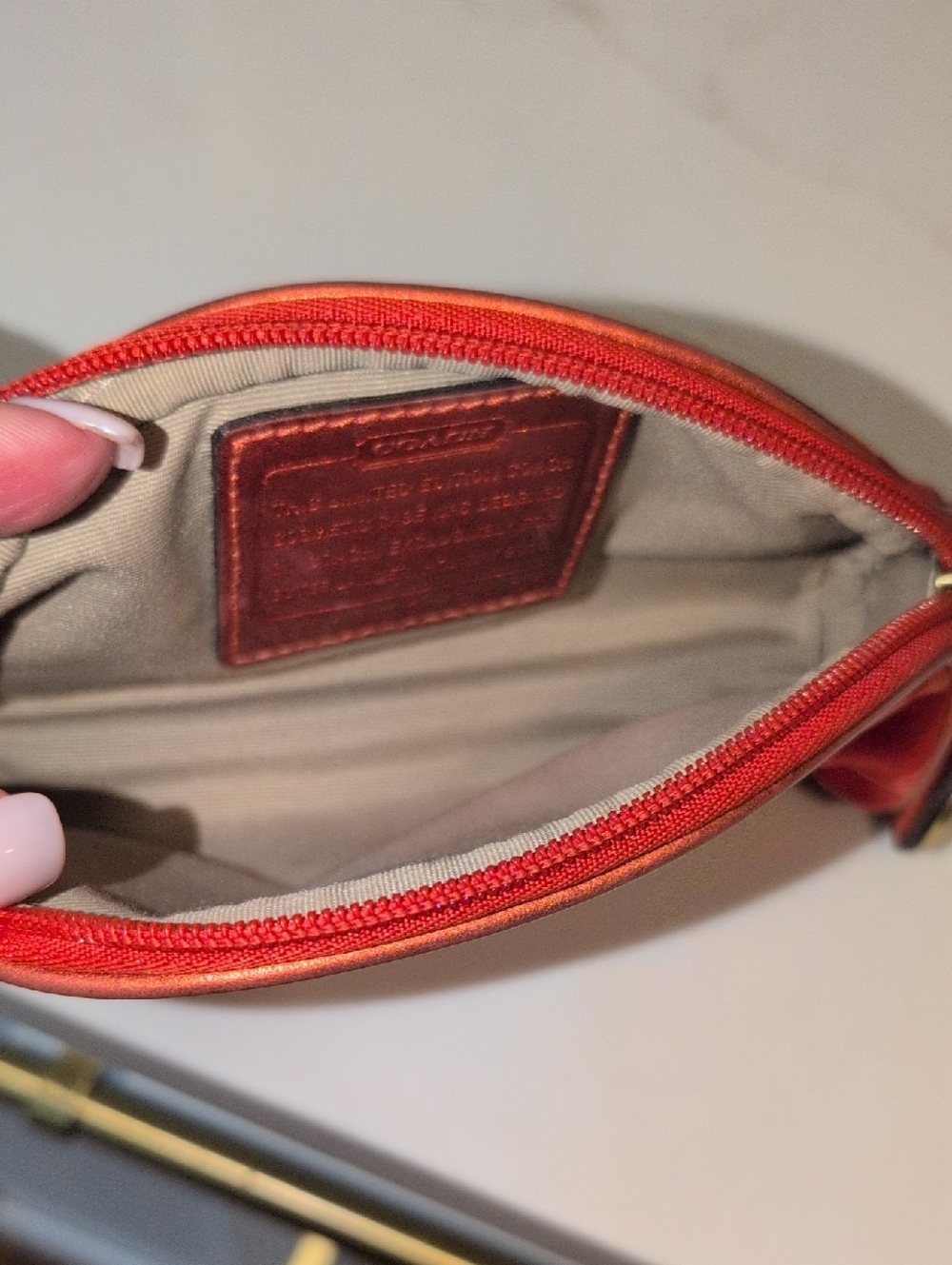 Limited Edition Coach Red Signature Logo Cosmetic Pouch - Picture 7 of 8